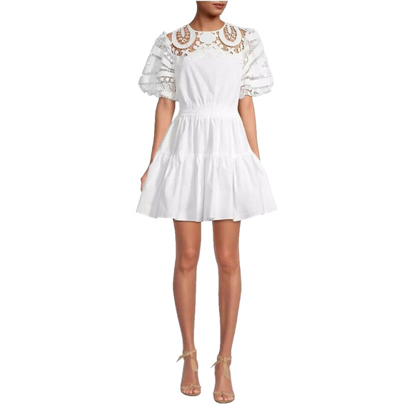 Delfi Collective Women's Paloma Lace Sleeve White Mini Dress. Estimated Small** - Picture 1 of 11